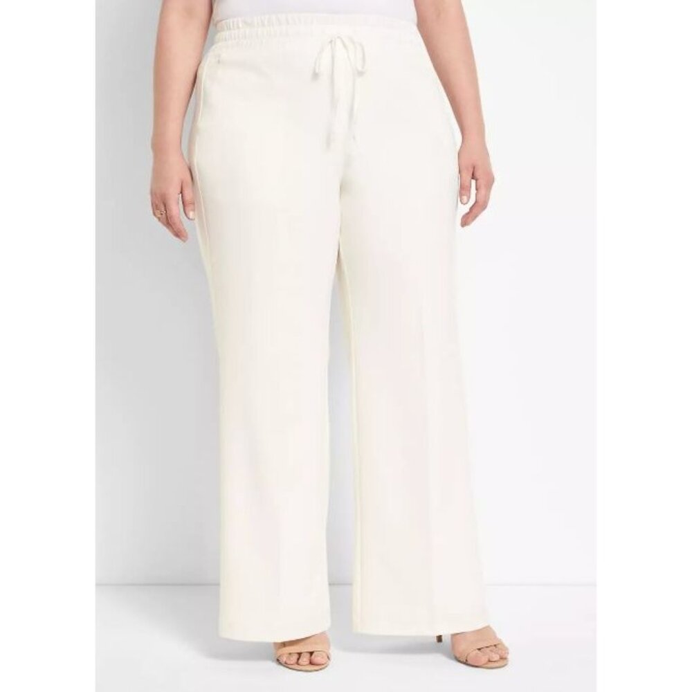 LANE BRYANT high rise wide leg pull on pants in ivory size 14/16